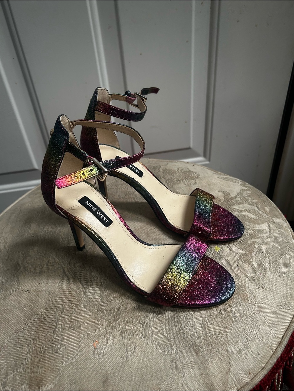 Nine West Rainbow Glitter Ankle-Strap Heels
